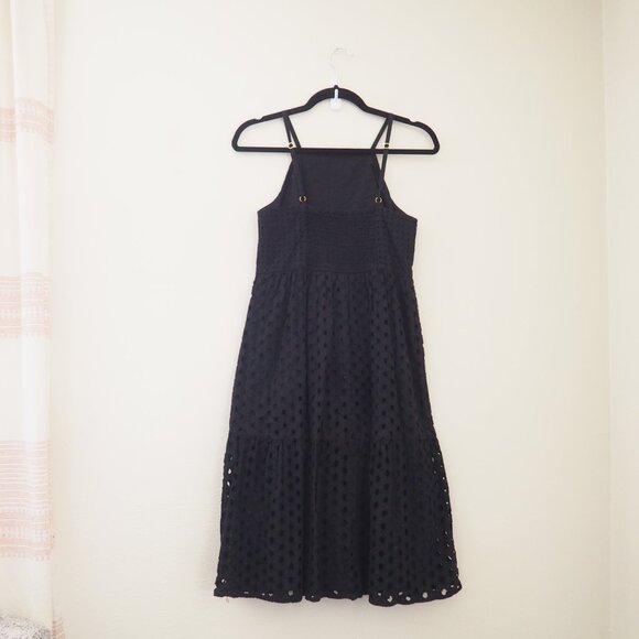 LOFT Black Eyelet Spaghetti Strap Sleeveless Midi Dress sz 2 - Picture 6 of 7